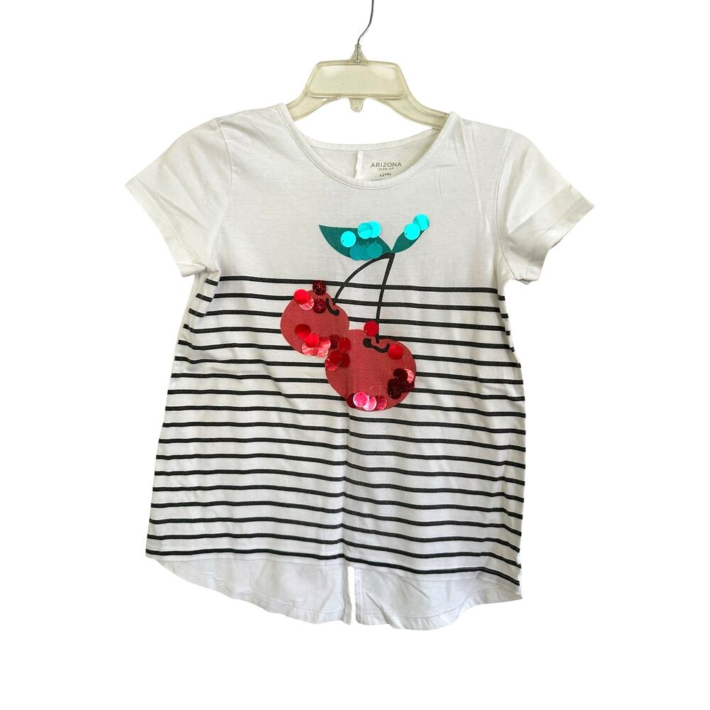 Arizona white striped short sleeve t-shirt  sequin cherry graphic size large